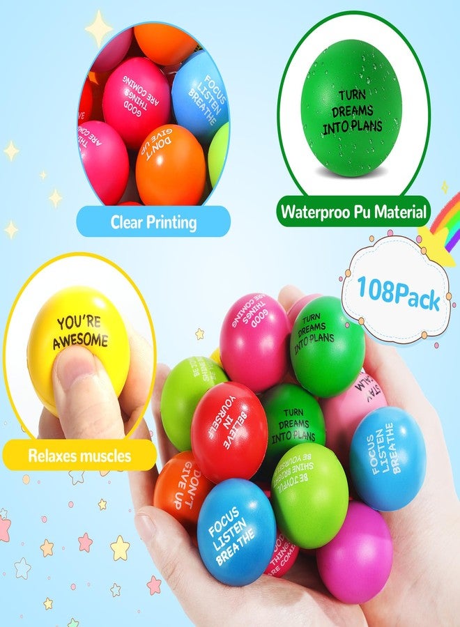 WELLVO 108 Pack Motivational Stress Balls Bulk for Adults, Ten Colorful Foam Anxiety Relief Fidget Squeeze Toys with Inspirational Quotes, Office Appreciation Gifts, Classroom Rewards, Easter Basket Stuffers - Image 3