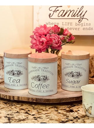 White Shades Tea, Coffee & Sugar Jars with Dark Wood Shades for Kitchen, Set of 3. The new generation of vintage French country house decor. - pzsku/ZE32790717E37AF485805Z/45/1750093614/ede127d5-12b3-4912-a497-e79a49da509c