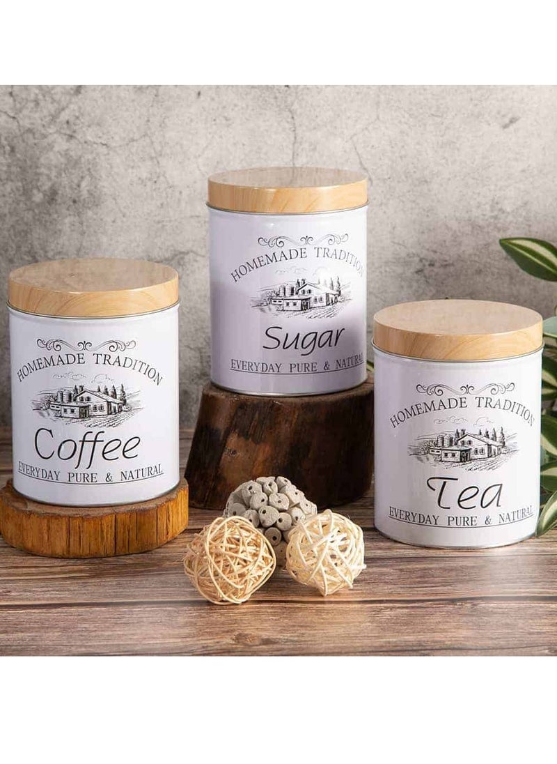 Generic White Shades Tea, Coffee & Sugar Jars with Dark Wood Shades for Kitchen, Set of 3. The new generation of vintage French country house decor.  - Image 4