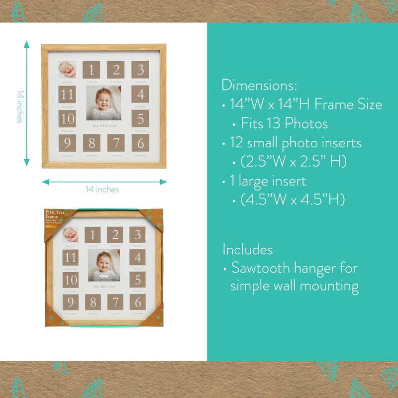 Kate & Milo My First Year Picture Frame, Baby's First Twelve Months Photo Collage and Gender Neutral Keepsake, Ideal for Baby Shower, New Mom Gift and Nursery Decor, Wood - Image 4