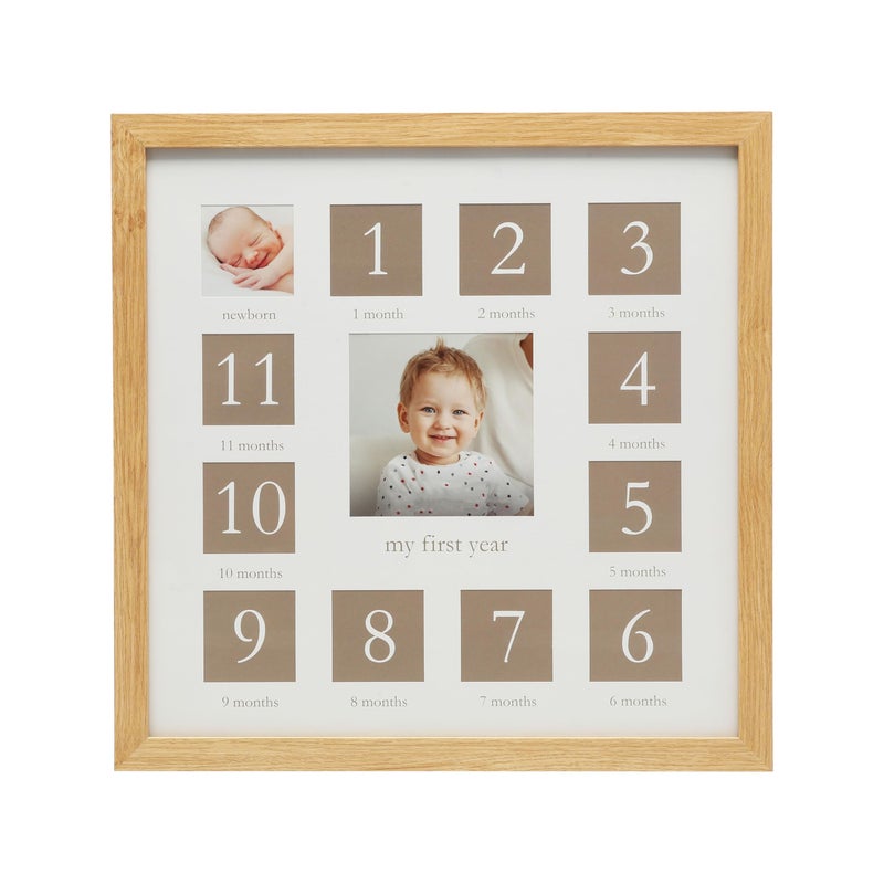 Kate & Milo My First Year Picture Frame, Baby's First Twelve Months Photo Collage and Gender Neutral Keepsake, Ideal for Baby Shower, New Mom Gift and Nursery Decor, Wood - Image 1