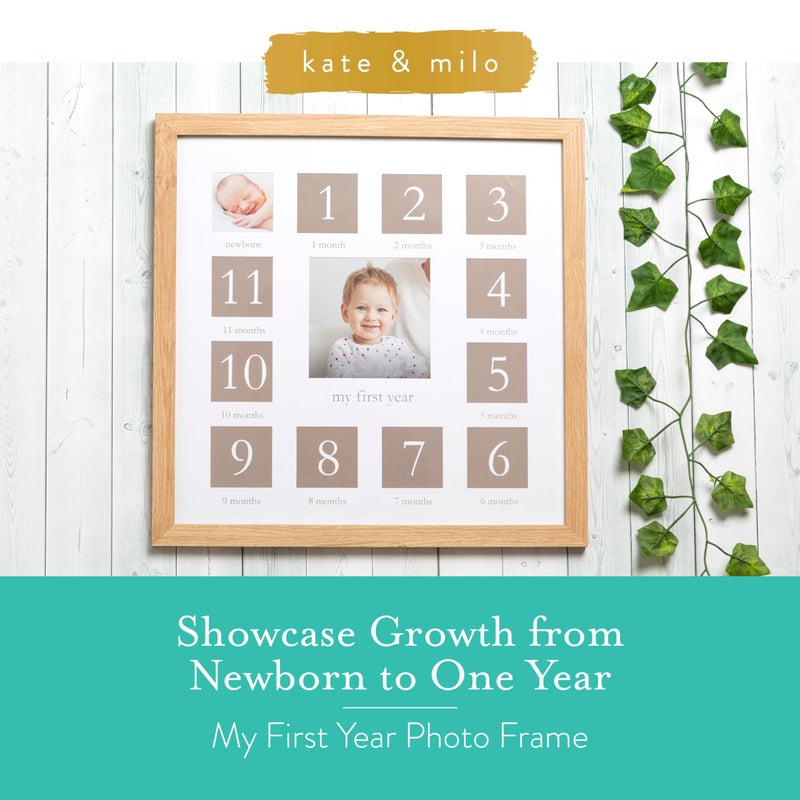 Kate & Milo My First Year Picture Frame, Baby's First Twelve Months Photo Collage and Gender Neutral Keepsake, Ideal for Baby Shower, New Mom Gift and Nursery Decor, Wood - Image 2