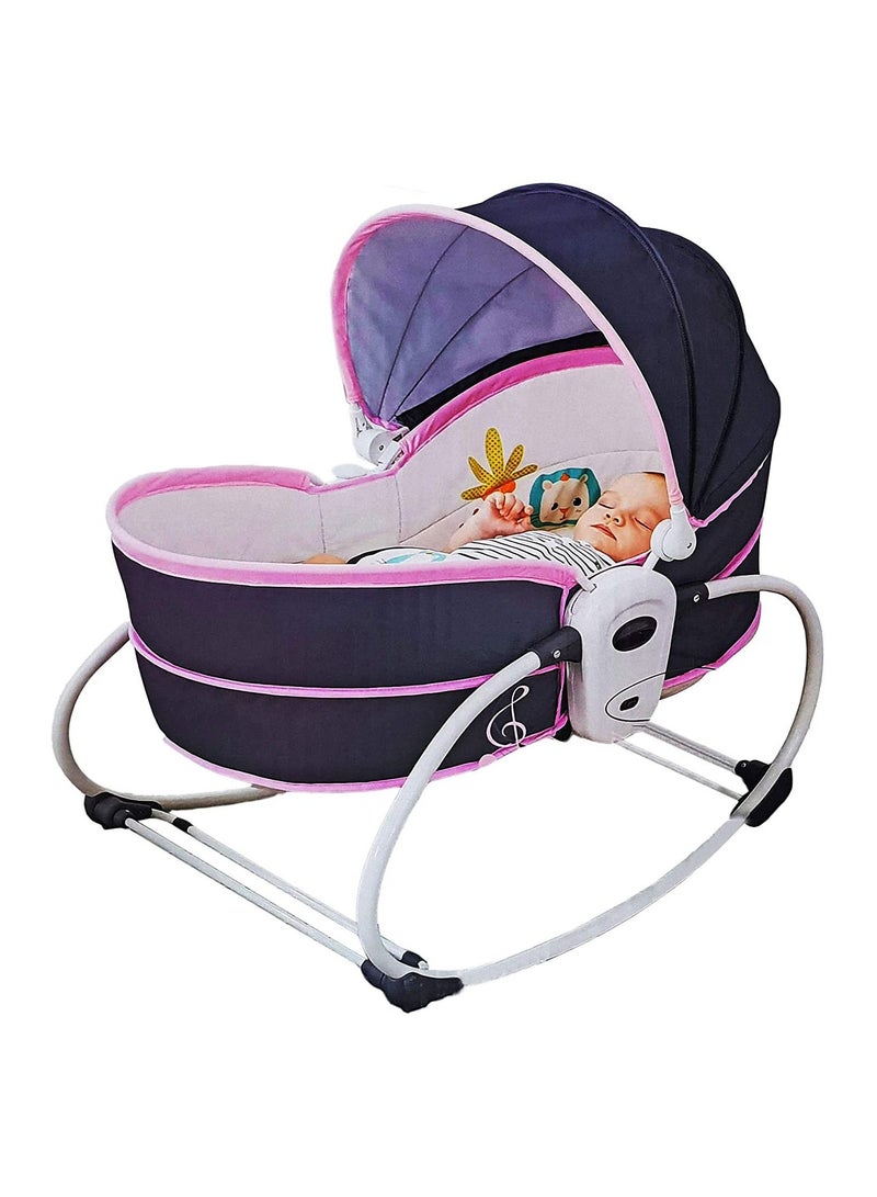 Portable Baby Rocking Bassinet, 5 in 1 Gliding Swing Cradle With Music and Toys, Multi-Functional Infant Crib Travel Sleeping Chair with Adjust and Detach Canopy - Image 1