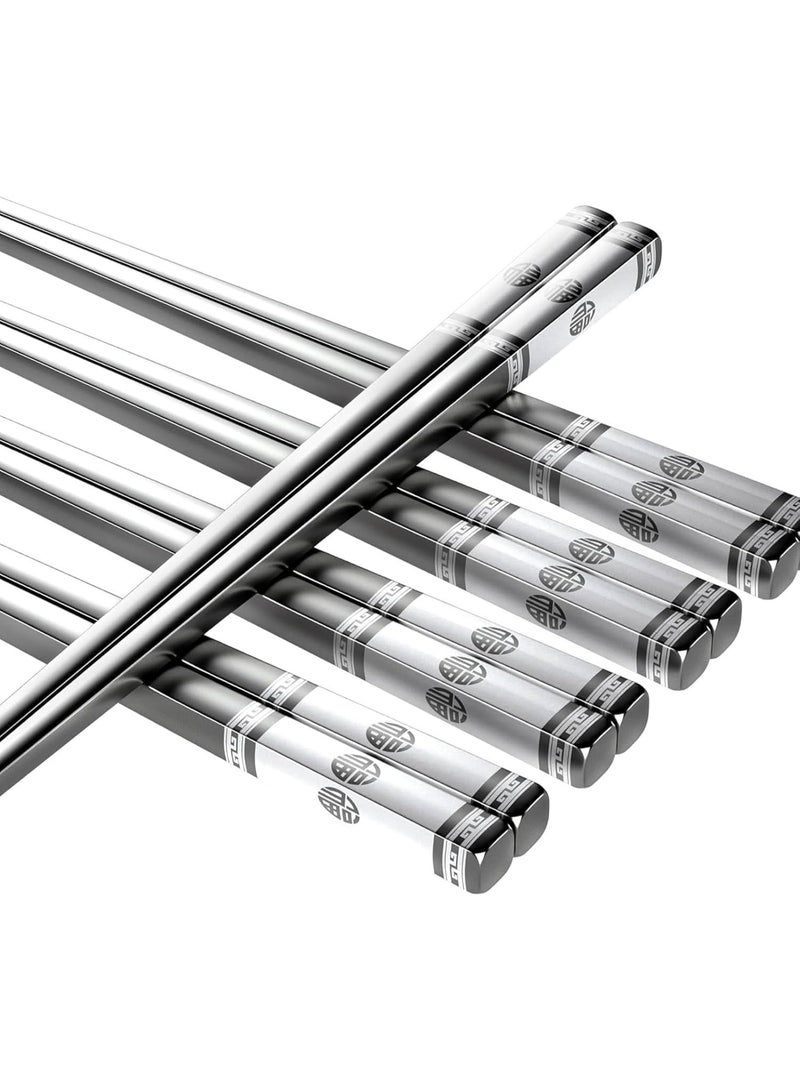 5-Pairs Metal Chopsticks - Reusable Chopsticks set, Stainless Steel Chopsticks Dishwasher-safe, Square Lightweight Chopsticks Easy to Use and Clean - Image 1