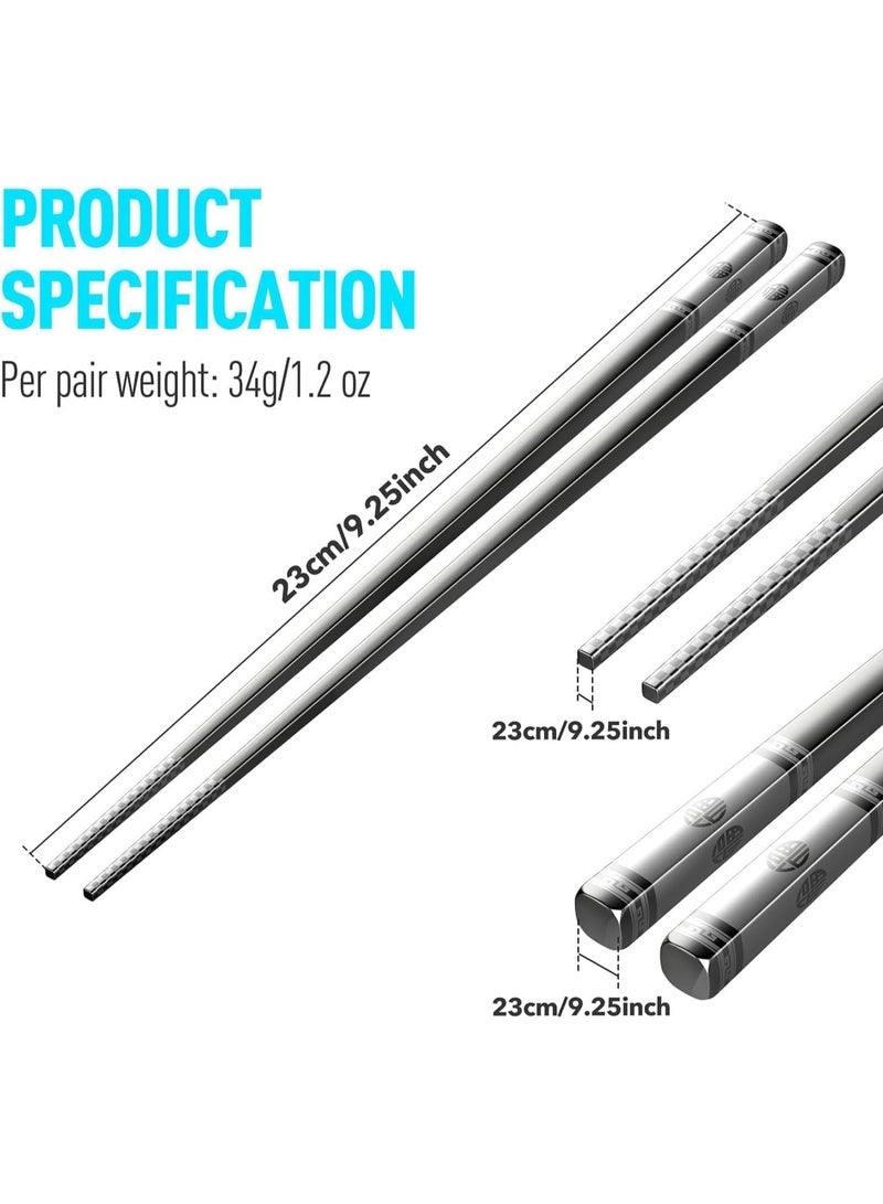 5-Pairs Metal Chopsticks - Reusable Chopsticks set, Stainless Steel Chopsticks Dishwasher-safe, Square Lightweight Chopsticks Easy to Use and Clean - Image 2