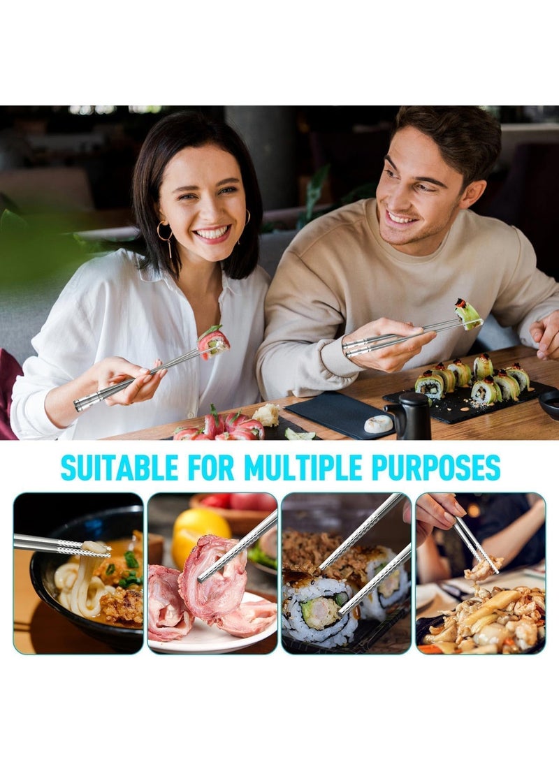 5-Pairs Metal Chopsticks - Reusable Chopsticks set, Stainless Steel Chopsticks Dishwasher-safe, Square Lightweight Chopsticks Easy to Use and Clean - Image 3