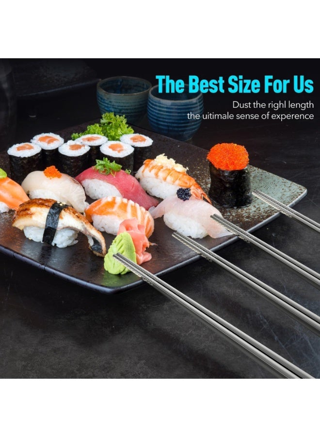 5-Pairs Metal Chopsticks - Reusable Chopsticks set, Stainless Steel Chopsticks Dishwasher-safe, Square Lightweight Chopsticks Easy to Use and Clean - Image 5