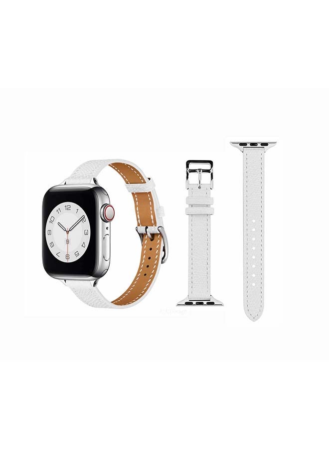 Perfii Slim Genuine Leather Replacement Band for Apple Watch Series 6/SE/5/4/3/2/1 40/38mm White - Image 1