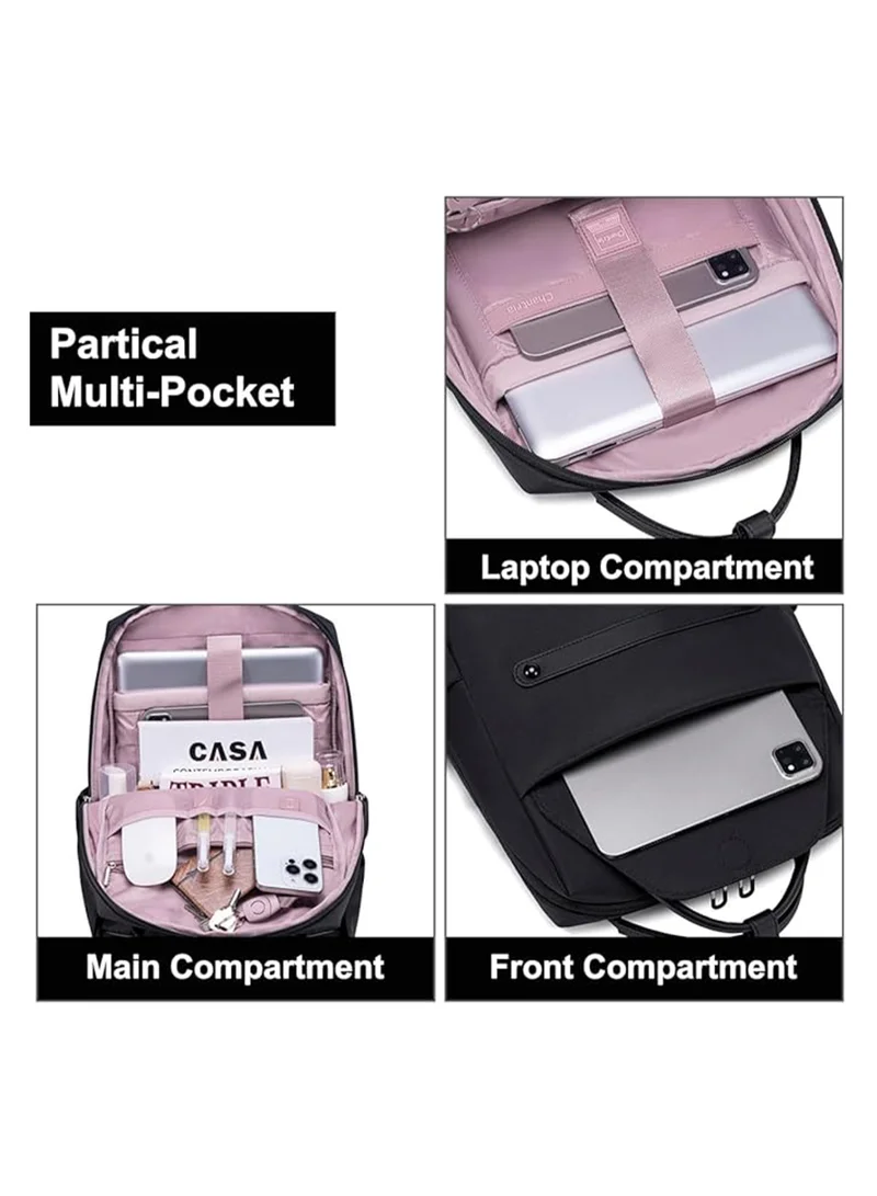 Chantria Casual Laptop Backpack for Women Water Resistant Multifunctional Polyester Daypack for Office/School/College/Travel, CB00618 - Black
