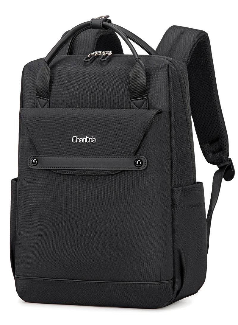 Chantria Casual Laptop Backpack for Women Water Resistant Multifunctional Polyester Daypack for Office/School/College/Travel, CB00618 - Black - Image 3