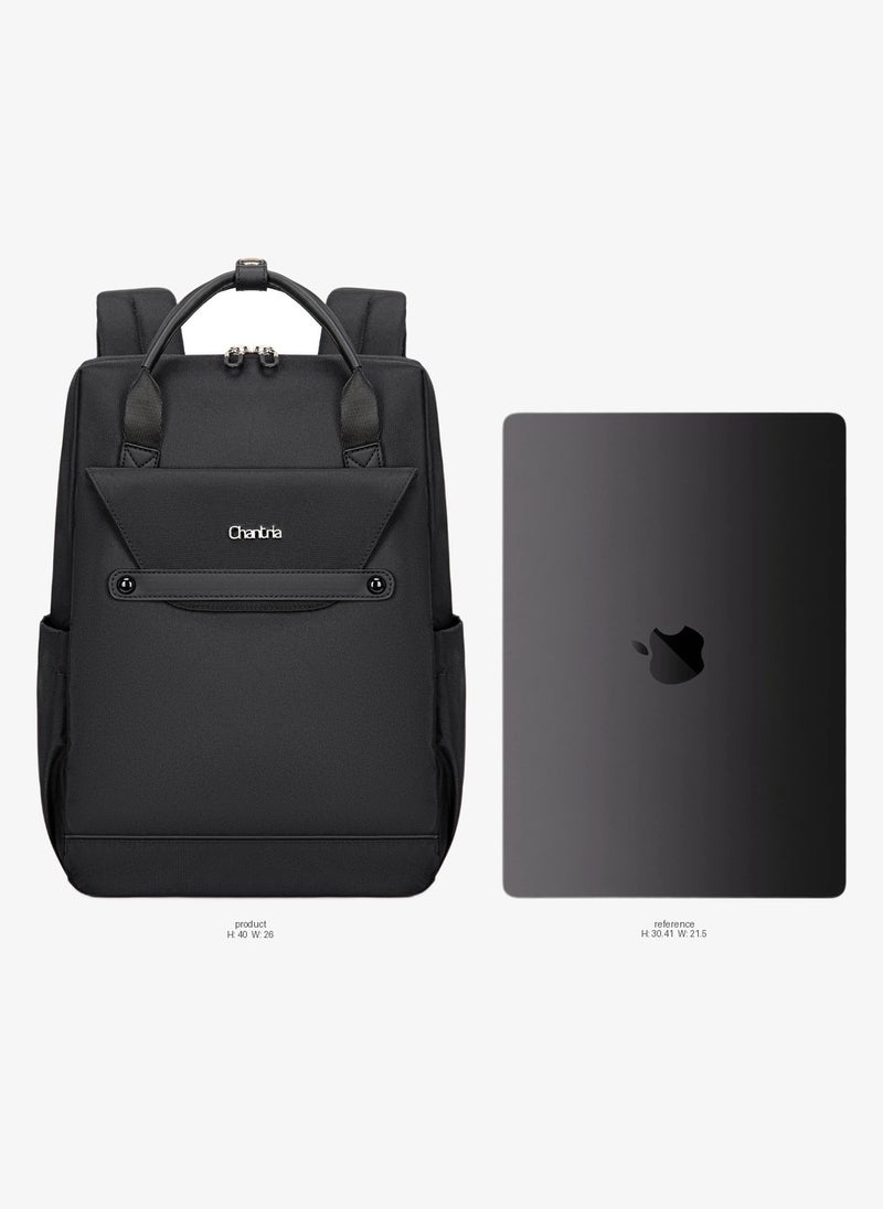 Chantria Casual Laptop Backpack for Women Water Resistant Multifunctional Polyester Daypack for Office/School/College/Travel, CB00618 - Black - Image 2