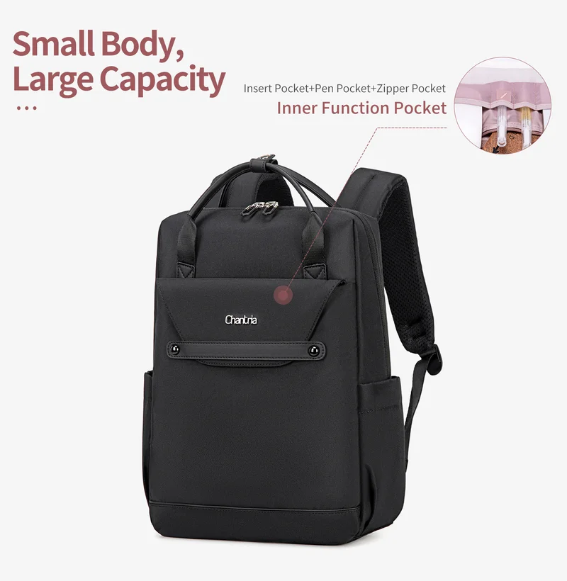 Chantria Black Casual Laptop Backpack for Women Water Resistant Multifunctional Polyester Daypack for Office/School/College/Travel, CB00618, Black for Women | Best Price UAE