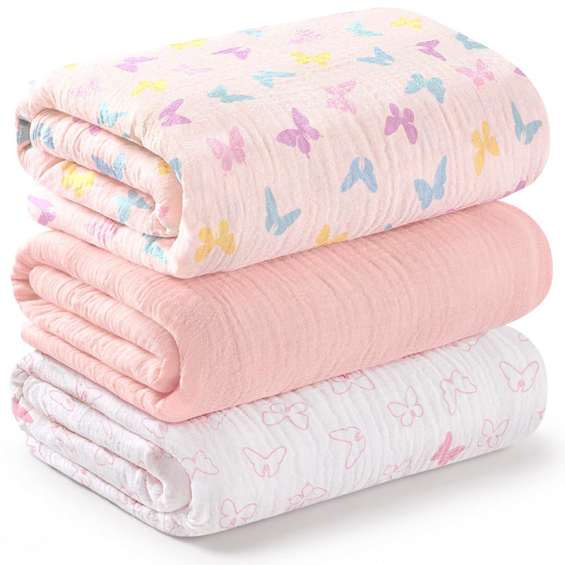 KeaBabies 3Pack Muslin Swaddle Blankets for Newborns BoyGirl 47x47 Large Cotton Muslin Baby Blanket Nursery Swaddling Neutral Soft Breathable Light Infant Baby Receiving Cover Flutter Regular - Image 2