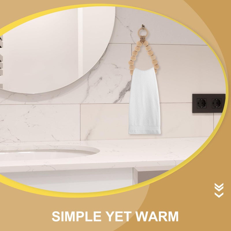 Wooden Towel Ring Holder 20cm Diameter Wall Mounted Bathroom Organizer with Rope Hook - Image 5