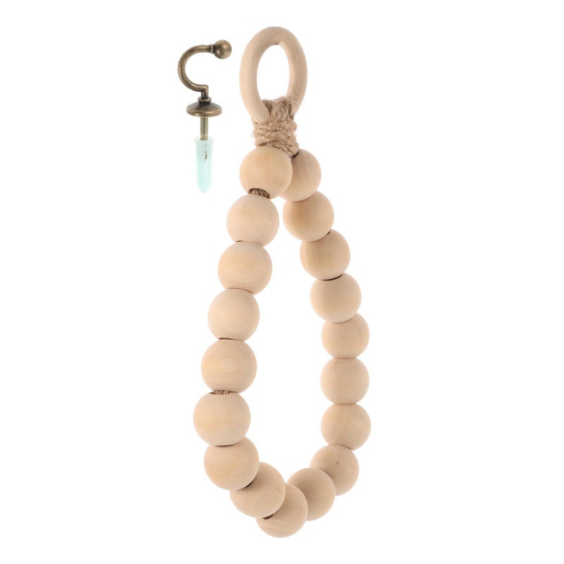 Wooden Towel Ring Holder 20cm Diameter Wall Mounted Bathroom Organizer with Rope Hook - Image 1