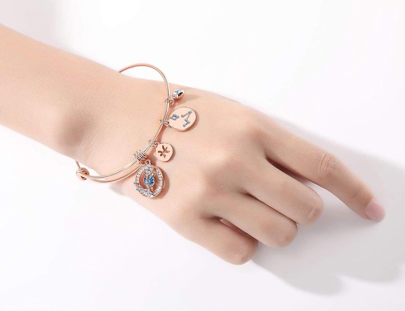 Leafael Superstar Zodiac Expandable Bangle Bracelet Made with Premium Crystals Horoscope Constellation October November Birthstone Topaz Brown Jewelry, Rose Gold Plated, 7" - Image 3