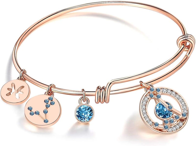 Leafael Superstar Zodiac Expandable Bangle Bracelet Made with Premium Crystals Horoscope Constellation October November Birthstone Topaz Brown Jewelry, Rose Gold Plated, 7" - Image 1