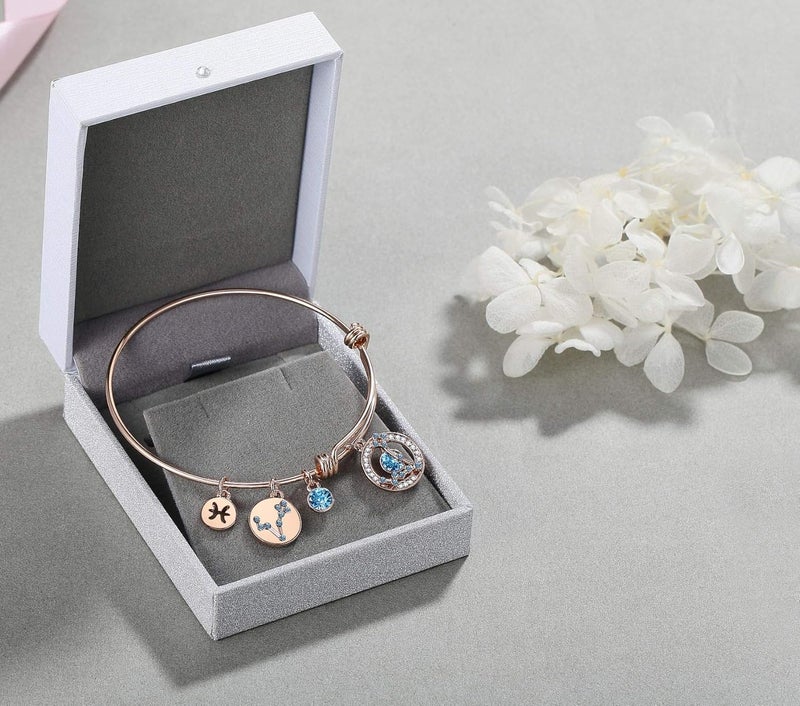 Leafael Superstar Zodiac Expandable Bangle Bracelet Made with Premium Crystals Horoscope Constellation October November Birthstone Topaz Brown Jewelry, Rose Gold Plated, 7" - Image 5