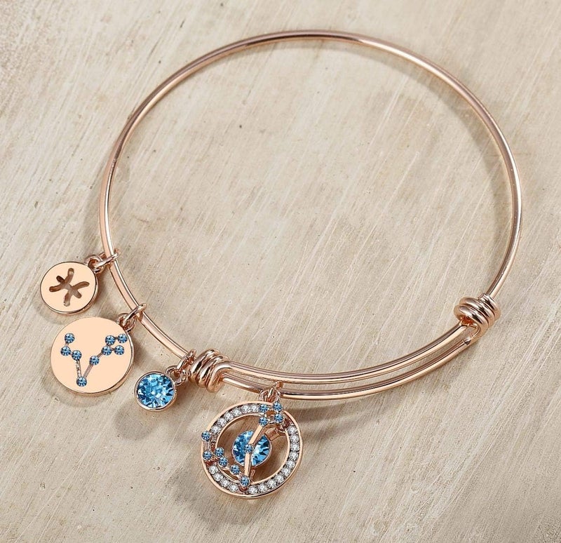 Leafael Superstar Zodiac Expandable Bangle Bracelet Made with Premium Crystals Horoscope Constellation October November Birthstone Topaz Brown Jewelry, Rose Gold Plated, 7" - Image 2