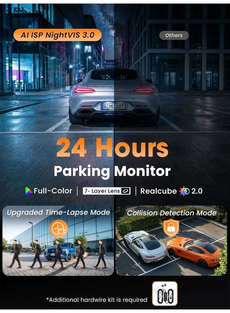 DDPAI Z60T 3-Channel Dash Cam for Cars, 4K Front 2K Inside 1080P Rear HDR, 64GB Card, 3" IPS, 5G WiFi6, GPS - Image 4