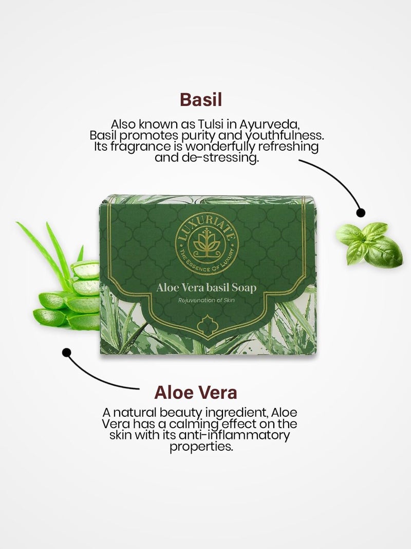 LUXURIATE Combo of Aloe Vera Basil Charcoal Green Tea Rose Soap 125gm Pack of 4 Luxury Premium Soap Natural Soap Handmade Organic Soap - Image 2
