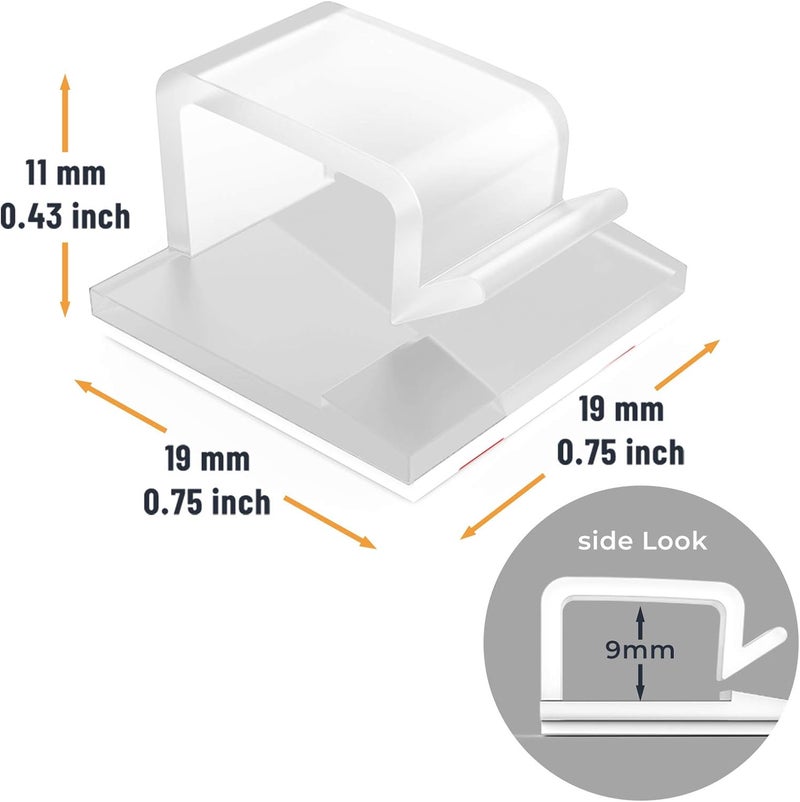 XIAOXI Cable Clips with Strong Self-Adhesive, R Shape Cable Management TV PC Wire Holder Sticky Tidy and Organizer Cord and Wires - 40 Pcs (Clear) - Image 2