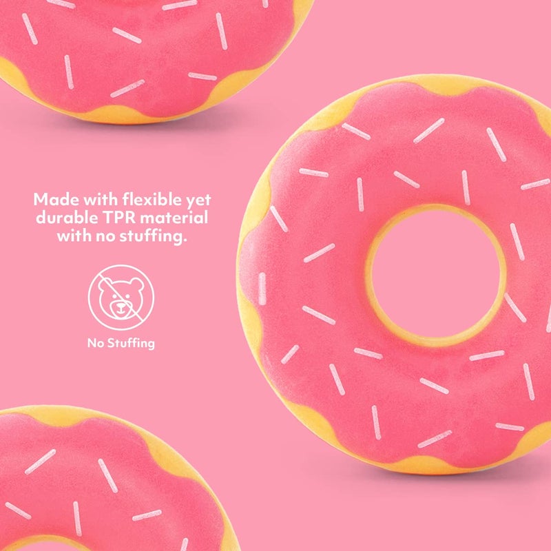 ZippyPaws ZippyTuff Dog Chew Toy - Durable Rubber Chew Ring Toy, Puppy Teething Toys, Tough & Squeaky Toys for Small, Medium, & Large Dogs, Flexible TPR Material - Strawberry Donut - Image 3