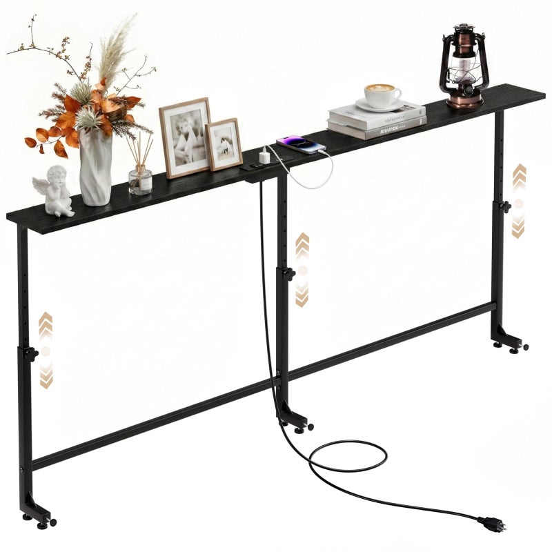 Faesun 70.9 Inch Behind Couch Table, 24"-32" Adjustable Height Range, Behind The Couch Table with Outlet, Adjustable Console Table, Narrow Long Sofa Table, for Living Room, Black - Image 1