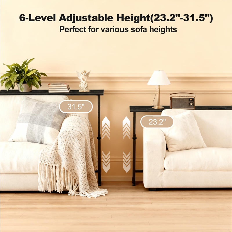 Faesun 70.9 Inch Behind Couch Table, 24"-32" Adjustable Height Range, Behind The Couch Table with Outlet, Adjustable Console Table, Narrow Long Sofa Table, for Living Room, Black - Image 3