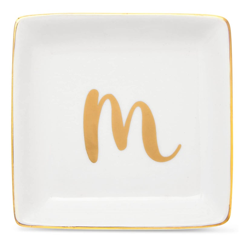 Juvale Juvale Monogrammed Letter M Ring Tray for Gifts Personalized Jewelry Dish for Earrings Necklaces Bracelets 4x4 in 