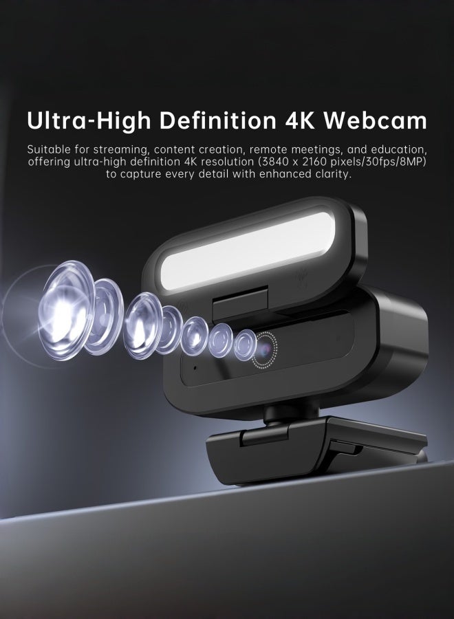 ZetRA Autofocus Webcam with Microphone & Privacy Cover, USB/Type-C Plug & Play Webcam with Tripod & 3-Level Fill Light for Zoom Meetings, Streaming, Remote Work & Online Classes - Image 5