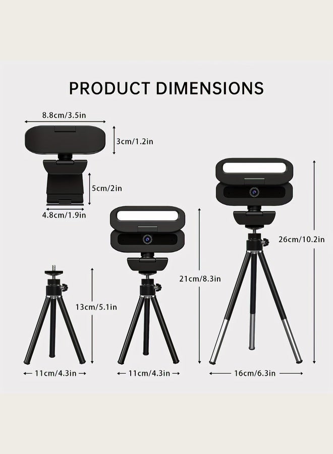ZetRA Autofocus Webcam with Microphone & Privacy Cover, USB/Type-C Plug & Play Webcam with Tripod & 3-Level Fill Light for Zoom Meetings, Streaming, Remote Work & Online Classes - Image 3