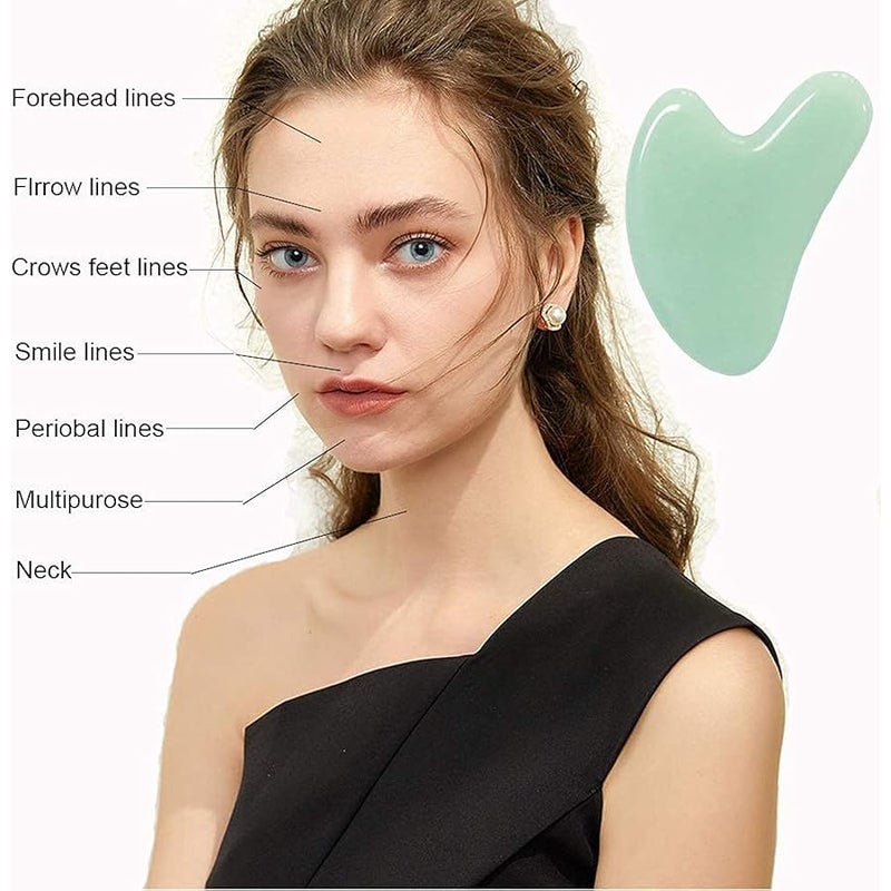 Ditind Gua Sha, Jade Stone Gua Sha Massage Tool, Guasha Tool for Face and Body Skin Massage. Gua Sha Set for Toxins Prevents Wrinkles for SPA Acupuncture, Therapy Trigger Point Treatment. - Image 4