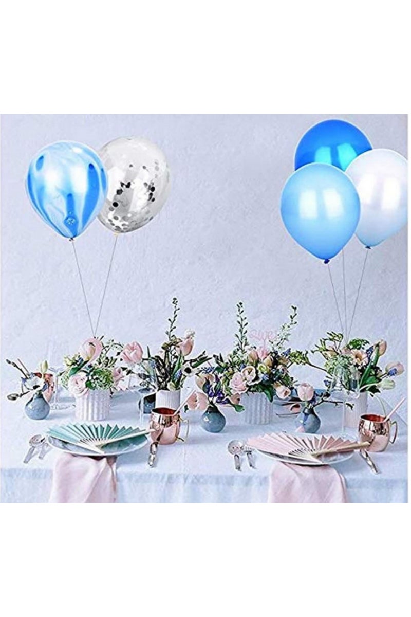 20pcs 12 Inch Blue Silver Metallic Latex Balloons Set Confetti Balloons Agate Marble Stripe Assorted Colors Party Balloons for Baby Shower Birthday Wedding NYE Party Decoration Supply - Image 2