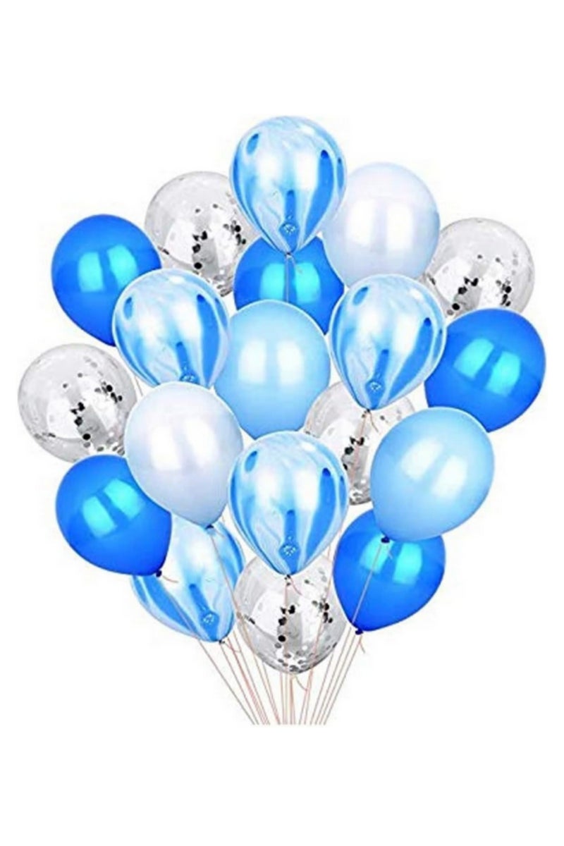 20pcs 12 Inch Blue Silver Metallic Latex Balloons Set Confetti Balloons Agate Marble Stripe Assorted Colors Party Balloons for Baby Shower Birthday Wedding NYE Party Decoration Supply - Image 1