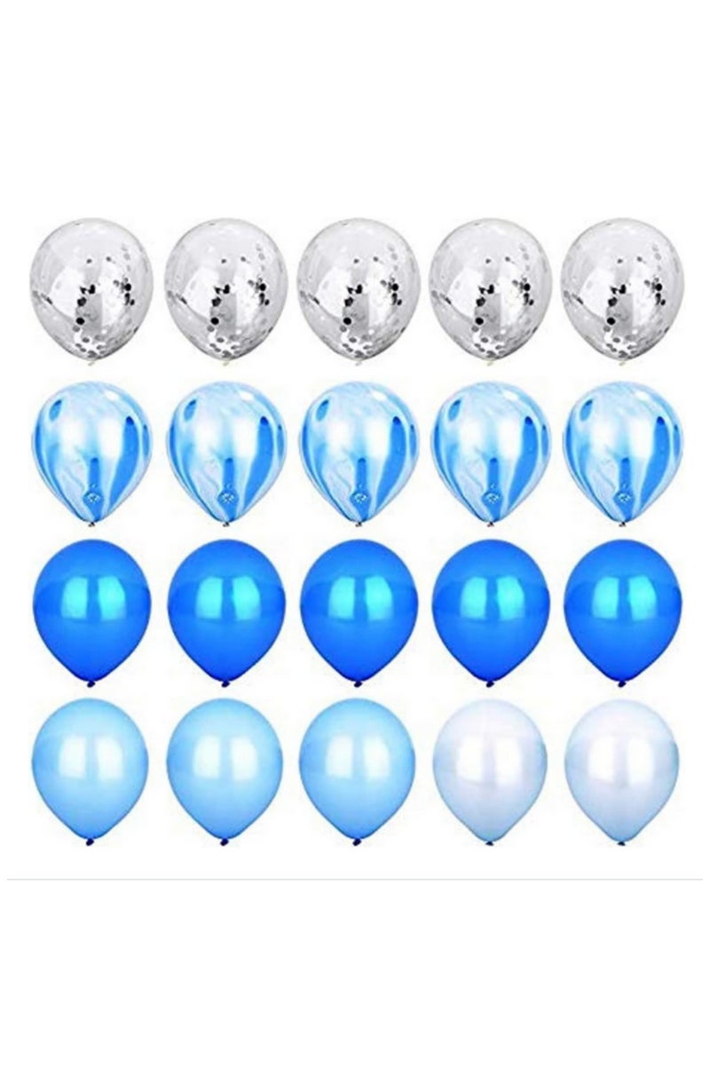 20pcs 12 Inch Blue Silver Metallic Latex Balloons Set Confetti Balloons Agate Marble Stripe Assorted Colors Party Balloons for Baby Shower Birthday Wedding NYE Party Decoration Supply - Image 3