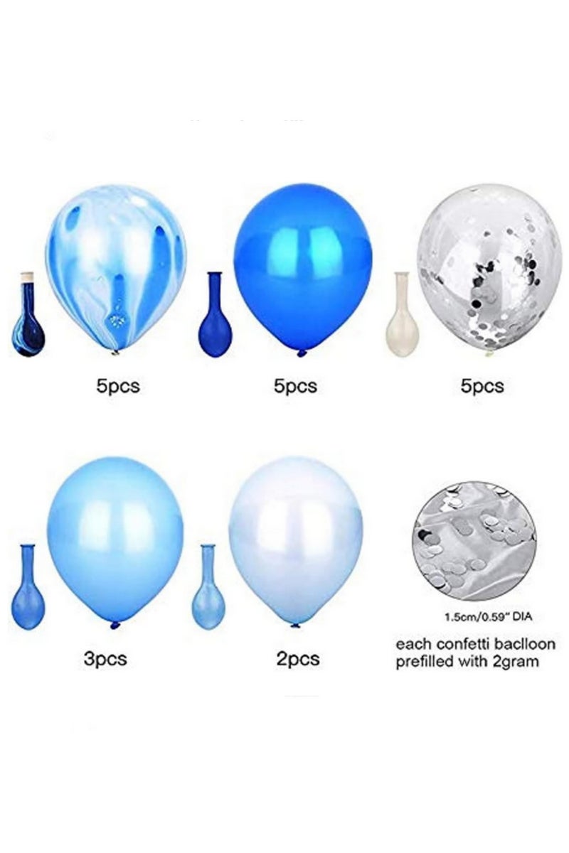 20pcs 12 Inch Blue Silver Metallic Latex Balloons Set Confetti Balloons Agate Marble Stripe Assorted Colors Party Balloons for Baby Shower Birthday Wedding NYE Party Decoration Supply - Image 5