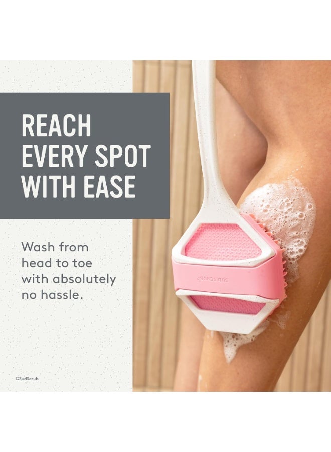 فرشاة سيليكون طويلة المقبض لتنظيف الجسم – فرشاة تقشير لطيفة للاستحمام والجلد الحساس، مع قبضة مضادة للانزلاق، وتصميم سريع الجفاف وصحي مع رأس قابل للفصل للتنظيف العميق - Image 4