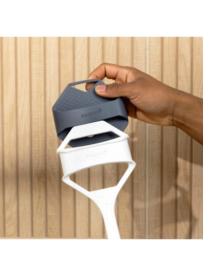 فرشاة سيليكون طويلة المقبض لتنظيف الجسم – فرشاة تقشير لطيفة للاستحمام والجلد الحساس، مع قبضة مضادة للانزلاق، وتصميم سريع الجفاف وصحي مع رأس قابل للفصل للتنظيف العميق - Image 3