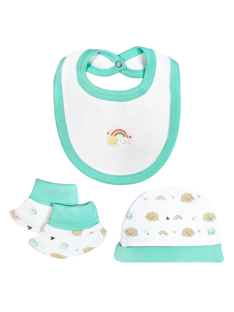 بابيز_بيسك بيبيز بيسك مجموعة هدايا مكونة من 5 قطع قطنية 100٪ للجنسين تشمل السالوبيت ، والرمبر ، والقفازات ، والقبعة ، والبيجامة/البذلة. - Image 4