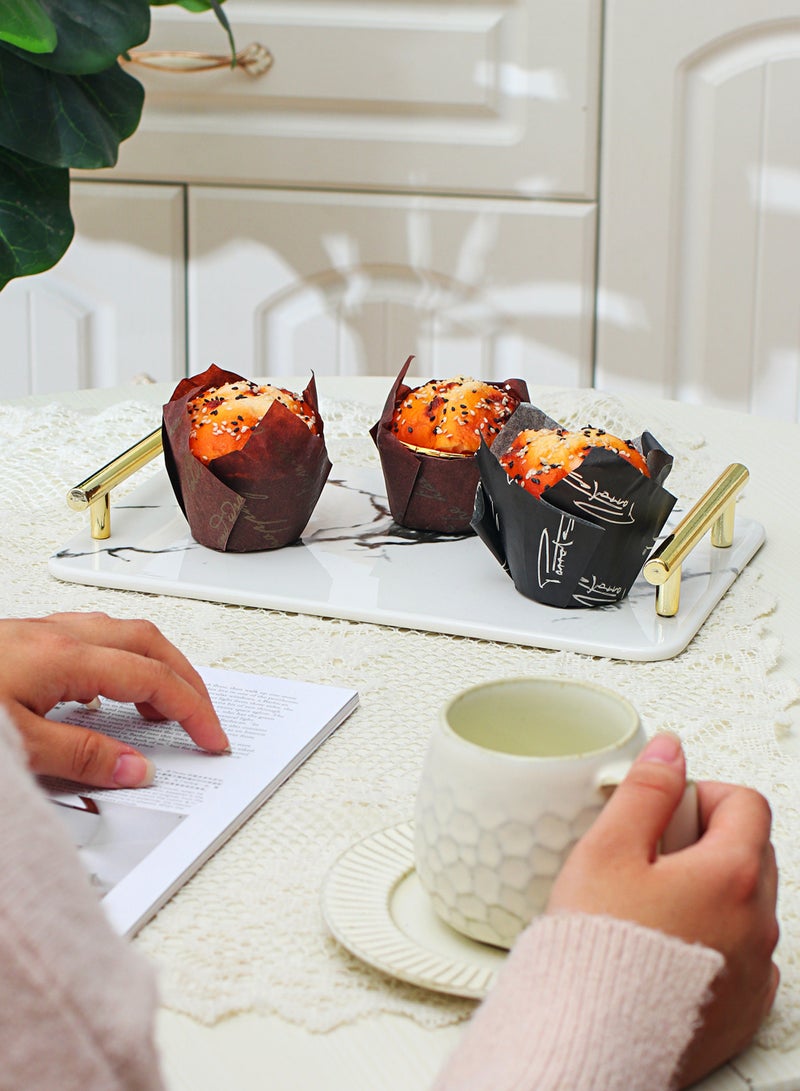 شور صينية متعددة الاستخدامات بتصميم عصري بسيط ومقبض معدني، صينية سيراميك مزخرفة مبتكرة، صينية تقديم وجبات خفيفة - Image 4