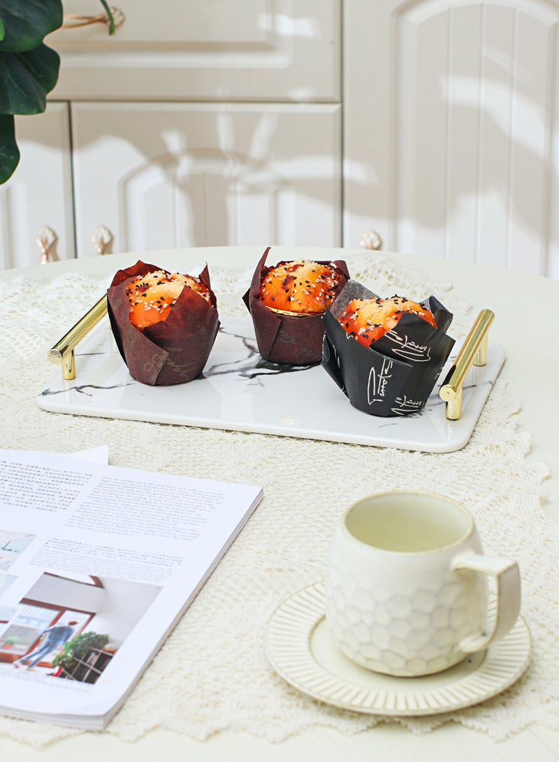 شور صينية متعددة الاستخدامات بتصميم عصري بسيط ومقبض معدني، صينية سيراميك مزخرفة مبتكرة، صينية تقديم وجبات خفيفة - Image 3