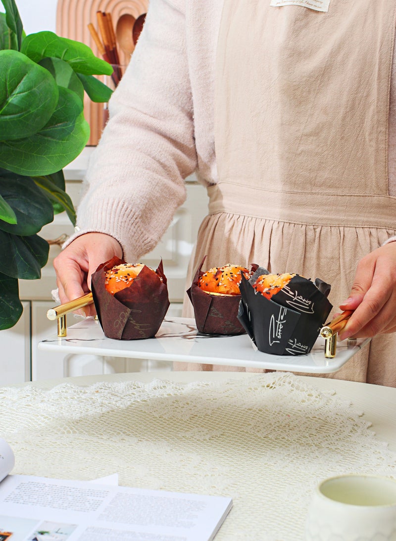 شور صينية متعددة الاستخدامات بتصميم عصري بسيط ومقبض معدني، صينية سيراميك مزخرفة مبتكرة، صينية تقديم وجبات خفيفة - Image 2