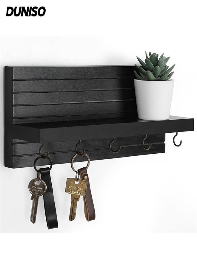DUNISO Key Holder For Wall，Entryway Shelf With Hooks And Shelf，Wood Keyholder Entrance Hanger With Mounting Hardware，Sturdy and Durable，for Wall Decorative Door Entryway Hallway And Office - Image 1