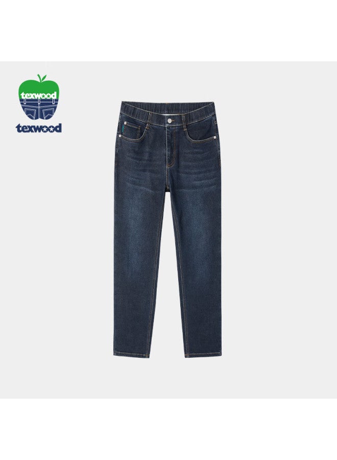 Texwood Apple-shaped Tapered Jeans With Hip-hugging And Leg-slimming Effect, Versatile Business Casual Stretch Pants, Dark Blue, Size 32 - Image 1