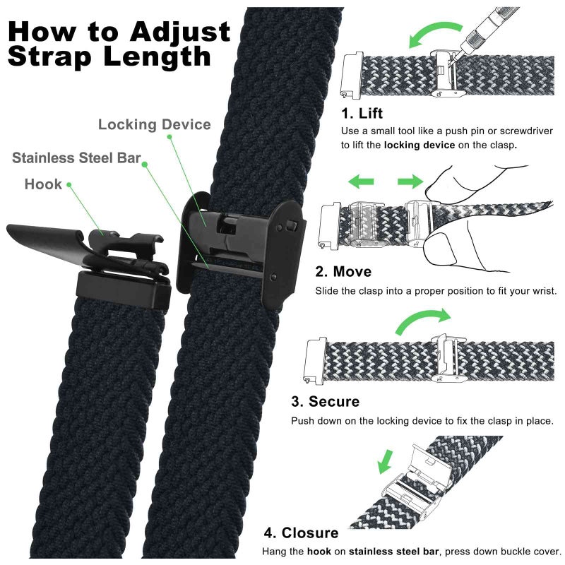 WOCCI 19mm Braided Nylon Watch Band for Men and Women, Quick Release, Black Stainless Steel Buckle (Black) - Image 5