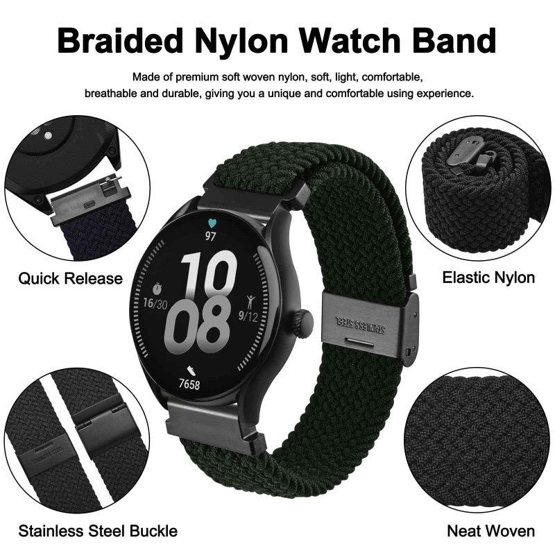 WOCCI 19mm Braided Nylon Watch Band for Men and Women, Quick Release, Black Stainless Steel Buckle (Black) - Image 3