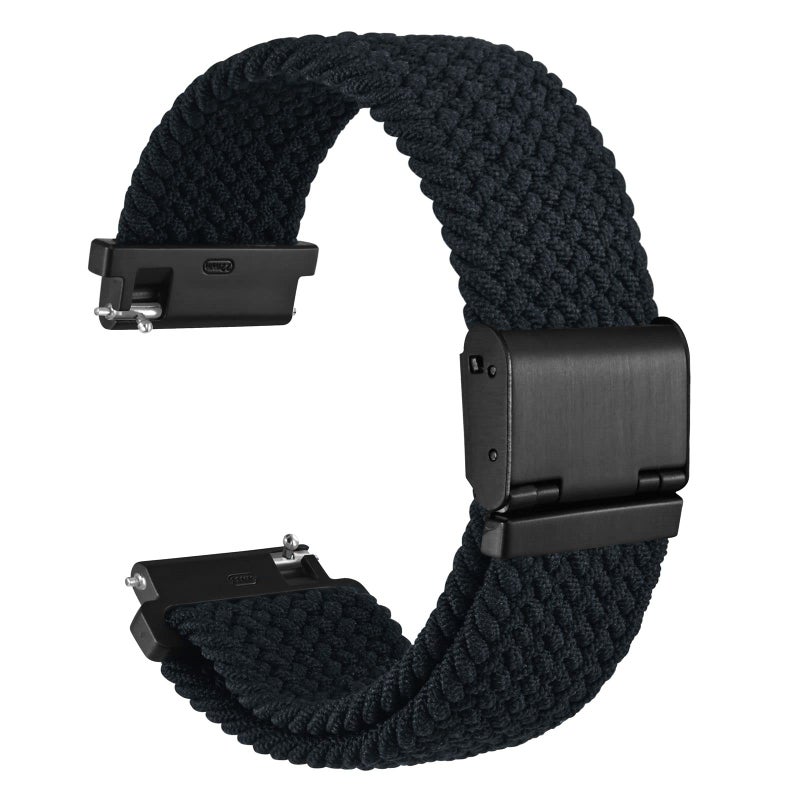 WOCCI 19mm Braided Nylon Watch Band for Men and Women, Quick Release, Black Stainless Steel Buckle (Black) - Image 1