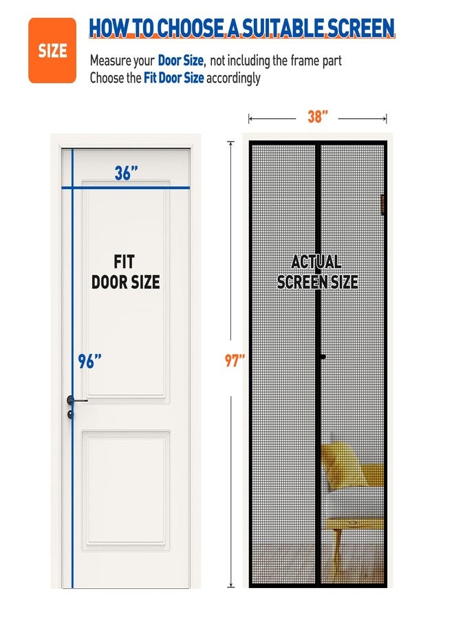 MAGZO Magnetic Screen Door Fit Door Size 36 x 96 Inch, Screen Size 38" x 97" Self Sealing Screen Door Mesh with Hook&Loop Strip, Black - Image 2