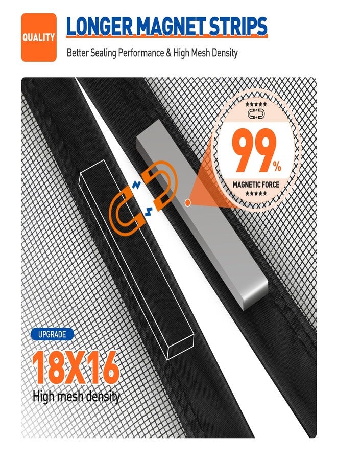 MAGZO Magnetic Screen Door Fit Door Size 36 x 96 Inch, Screen Size 38" x 97" Self Sealing Screen Door Mesh with Hook&Loop Strip, Black - Image 3